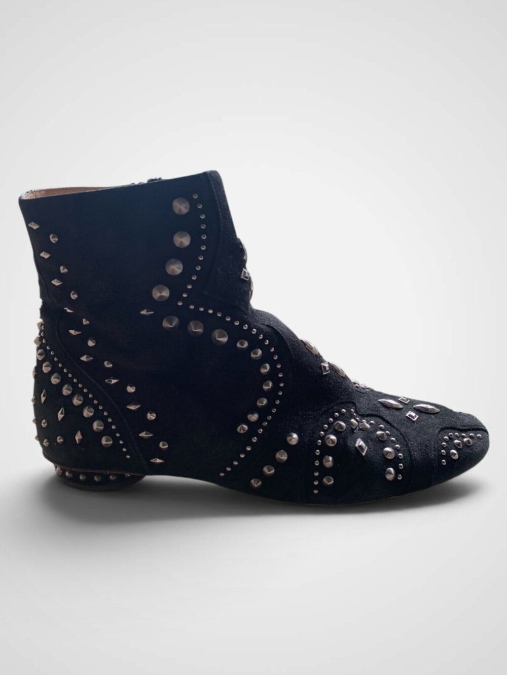 Valentino black suede unique studded novelty ankle boots, Size 38 1/2